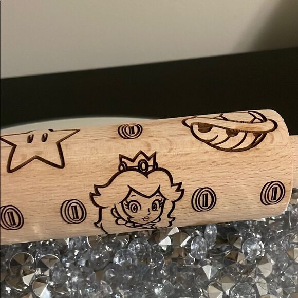 Mario Luigi Themed embossed Wooden Rolling Pin 2017 Nintendo kitchen baking tool - Picture 6 of 7